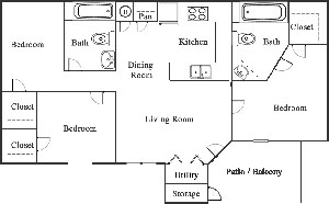 D - Three Bedroom / Two Bath - 1,250 Sq. Ft.*