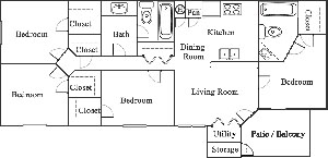 Four Bedroom / Two Bath - 1,350 Sq. Ft.*